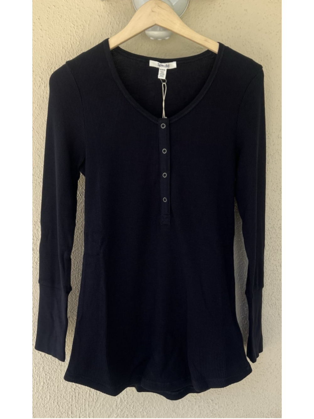 SPLENDID Forever Long Sleeve Thermal Henley Top Shirt Navy M Basic Essential - Picture 2 of 6